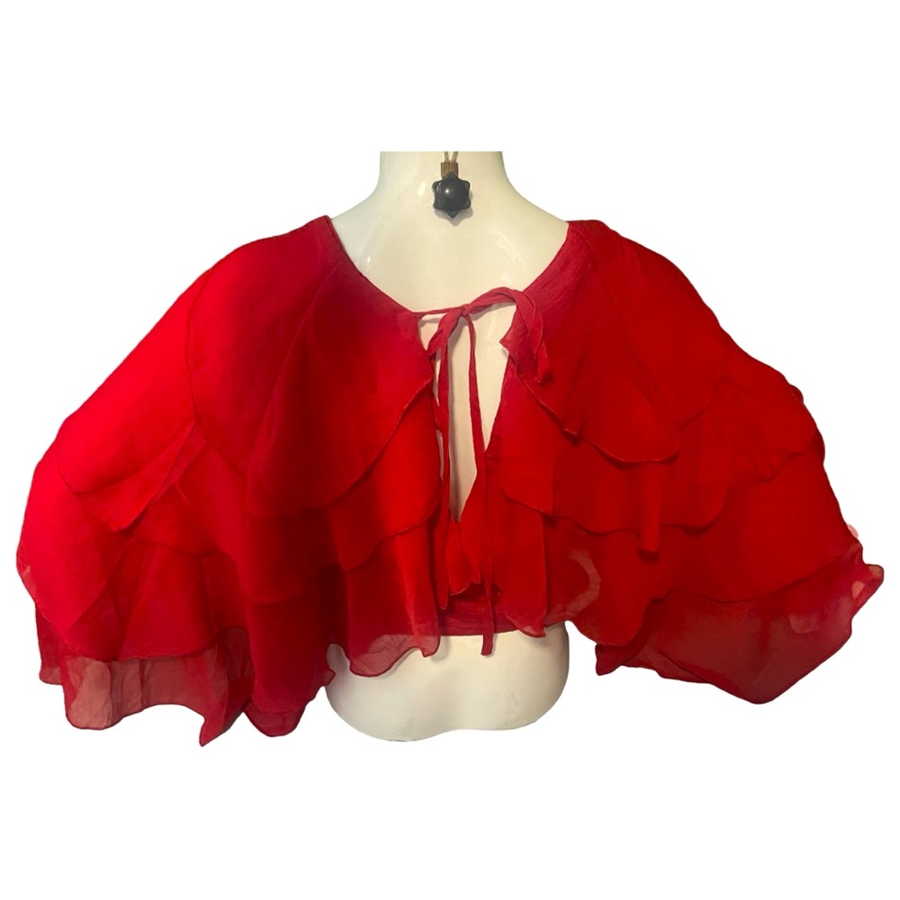 Live 4 Truth Juniors Medium Red Pleated Ruffle Cape V Neck Latin Inspired NEW - Picture 2 of 9